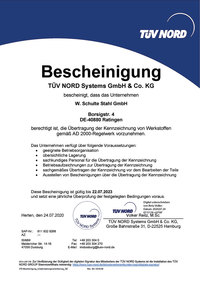 W. Schulte Stahl GmbH & Co. KG: TÜV Nord Bescheinigung